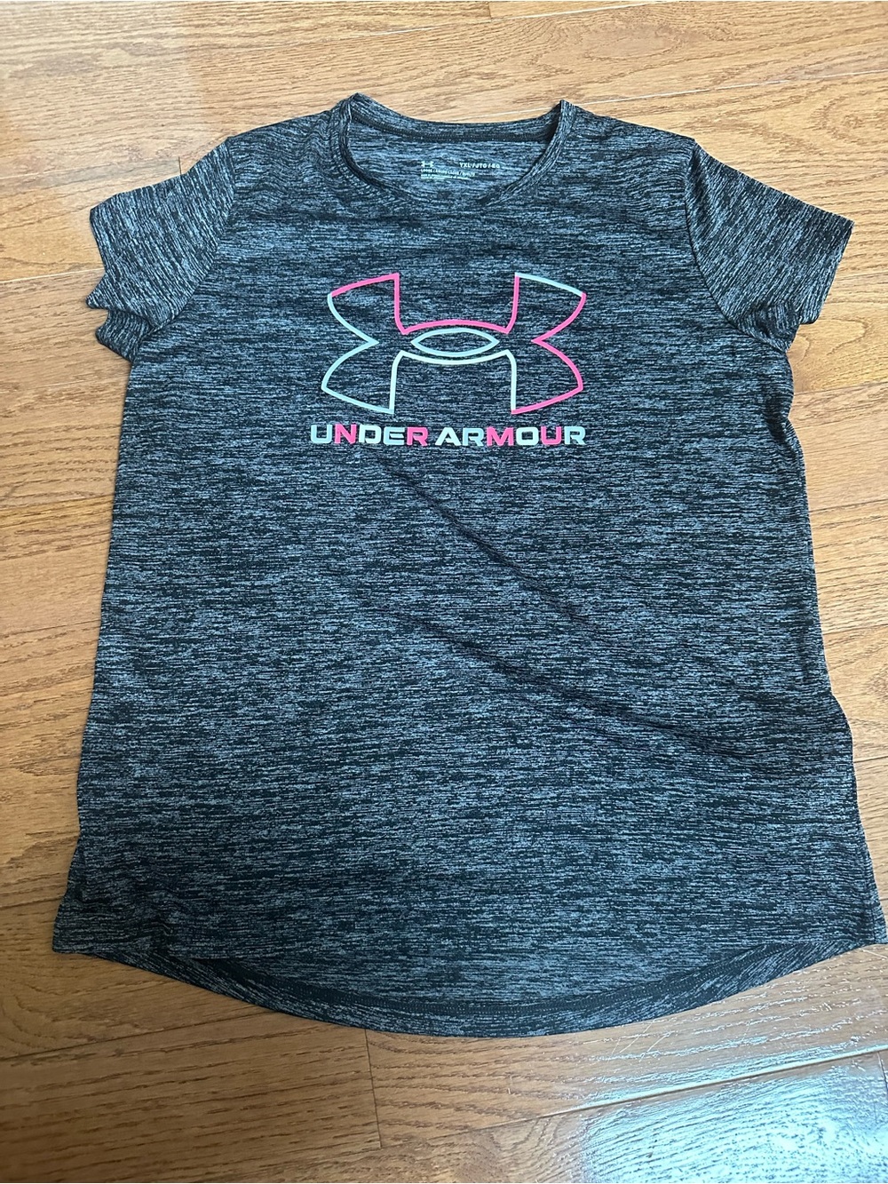 Under Armour Girls Black Heather Tee with Neon Pink & Mint Logo